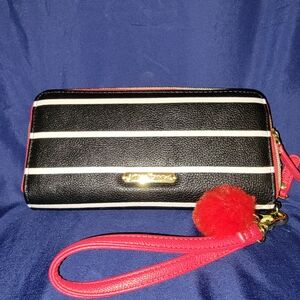Betsey Johnson Striped Black and Red Wristlet Clutch